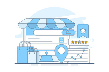 E-commerce seo audit concept with website ranking, e-commerce SEO for search engine optimization on commercial website pages. Digital marketing strategy, analytics in e-commerce traffic growth.