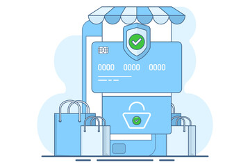 E-commerce checkout page concept with payment method in shopping cart, secure payment gateway. Select and activate a suitable mobile payment method for a seamless online shopping experience. vector.