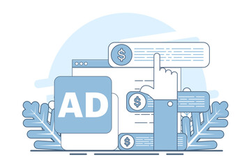 Targeted Advertising Concept in Digital Marketing, effectiveness of targeted advertising, pay per click campaigns, users clicking on search engine text ads. online advertising, and ppc conversion.