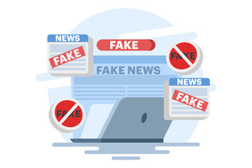 fake news concept, fake information in online news, Press, junk news content, Disinformation in newspapers, fake news online, false information, hoaxes in social media, flat vector illustration.