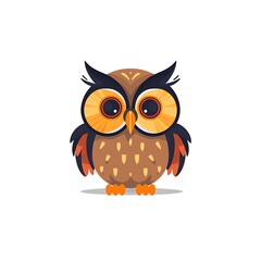 Cartoon Owl With Large Orange Eyes on White Background