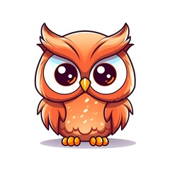 Fototapeta premium Cartoon Orange Owl With Big Eyes Standing on White Background