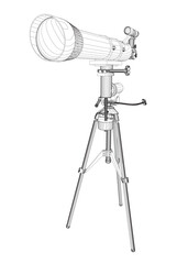 Contour drawing of Telescope - astronomy tool. Telescope in simple outline vector illustration.