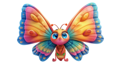 Colorful cartoon butterfly on transparent background