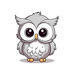 Fototapeta premium Adorable Cartoon Grey Owl With Big Eyes