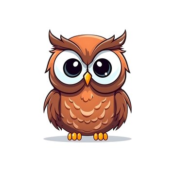 recommend clip art: Cartoon Brown Owl With Big Eyes on White Background