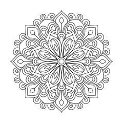 Circular pattern flower of mandala with black and white coloring book for kids of vintage design