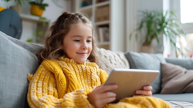 Daughter in her father using tablet panel application for control smart home living Wireless device controller for home automation IoT on the wall High quality photo : Generative AI