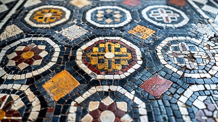 Ancient mosaic floor regular pattern from Laodicea Church with geometric design Denizli Turkey Turkiye : Generative AI