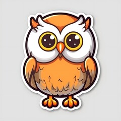 Obraz premium Cute Cartoon Owl Illustration With Big Eyes and Orange Feathers