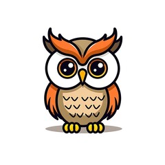 Cartoon Owl Illustration With Big Eyes and Orange Feathers