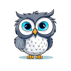 Fototapeta premium Cute Cartoon Owl With Big Blue Eyes