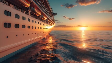 Big cruise ship in the sea at sunset Beautiful seascape Luxury Cruise Ship  Ocean Liner Concept for vacation and travel with a generic cruise ship : Generative AI