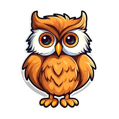 Cartoon Owl With Big Eyes and Brown Feathers Standing on White Background