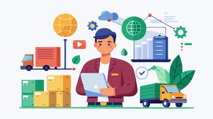 Logistics planners orchestrate the entire process. This scene depicts a logistics planner overseeing the supply chain, emphasizing the end-to-end responsibility for efficient goods movement.