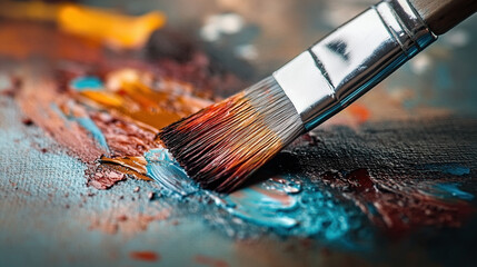 Fototapeta premium Highly detailed close-up of a painter’s brush strokes on canvas - Generative AI