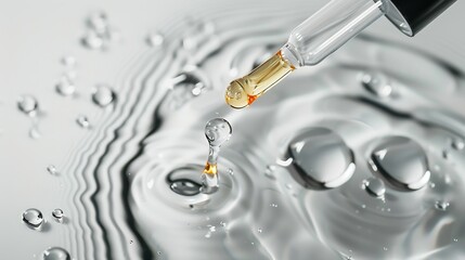 Drops of cosmetic serum and a pipette A skin care product White background Copy space : Generative AI