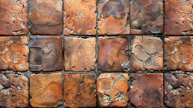 Old handmade terracotta tile flooring  Brick pavement seamless texture  High resolution image useful for rendering applications : Generative AI