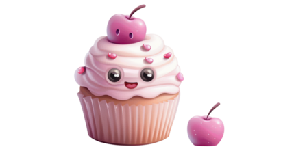 Cute character cupcake lovely on transparent background