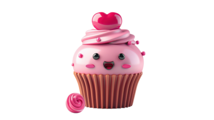 Cute character cupcake lovely on transparent background