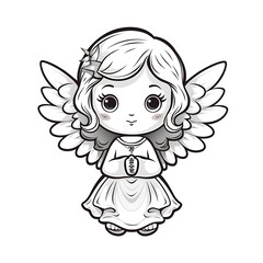 Fototapeta premium Black And White Illustration Of A Praying Angel Girl