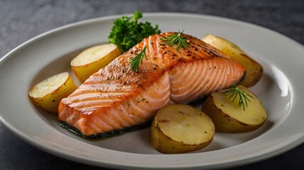 salmon steak with potatoes