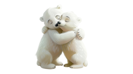 Polar bears hugging on transparent background