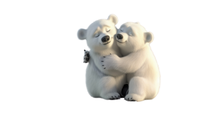Polar bears hugging on transparent background