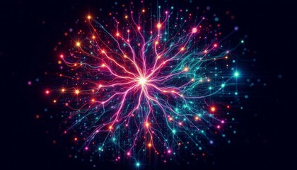 Fototapeta premium Neon Neurons: Flashing lights representing neural activity.
