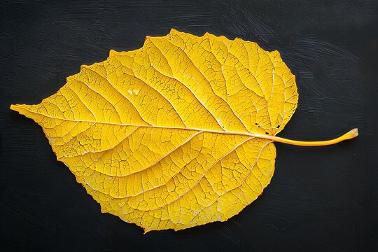 Single yellow leaf on black background