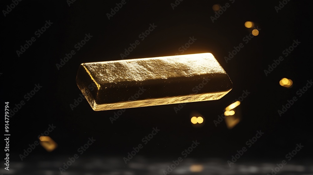Aufkleber gold bar float in mid air with element ingot nugget gold bar standard is bank reserve to finance eco
