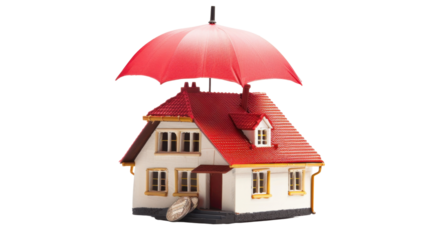 House with umbrella on transparent background