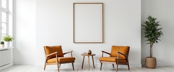 Minimalist Living Room with Empty Frame and Two Chairs.