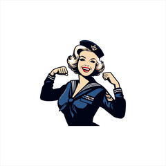 simple illustration of pinup girl navy sailor strong pose
