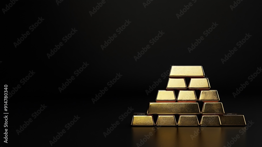 Aufkleber stack gold bars on black background concept of success in business and finance copy space : generati