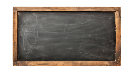 A blank blackboard with a wooden frame is isolated on a Empty background, viewed from the top.