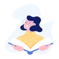 Woman reading book flat style illustration 