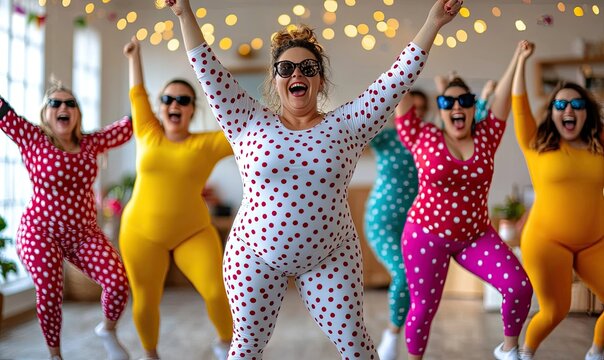 Woman in Yoga Leggings Dancing at Birthday Party with Friend