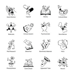 Bundle of Medical and Biology Sketchy Style Icons

