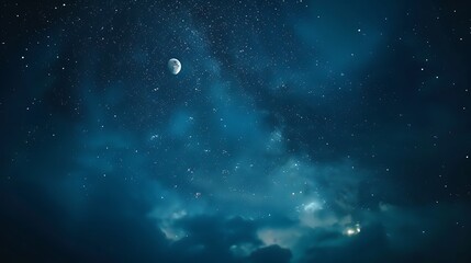 Fototapeta premium Night Sky with a Crescent Moon and Stars