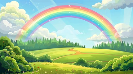 Obraz premium Rainbow Over a Lush Meadow Landscape