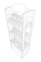 Grocery shop showcase. Supermarket with food product shelves, racks. Store vector concept