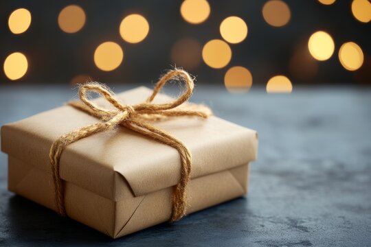 Simple brown gift tied with a string symbolizing the rustic charm and nostalgia of traditional holidays