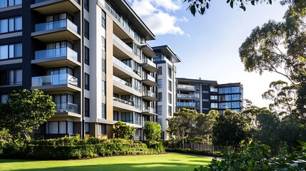 Residential and commercial Apartment building in inner Sydney suburb of Wentworth Point NSW Australia : Generative AI