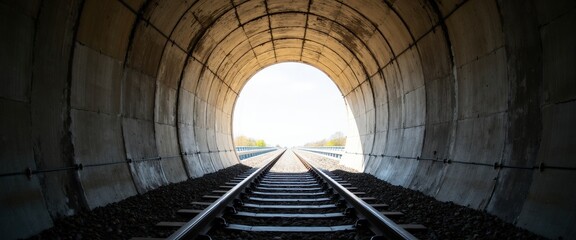 Railroad Tracks Emerging From Tunnel.