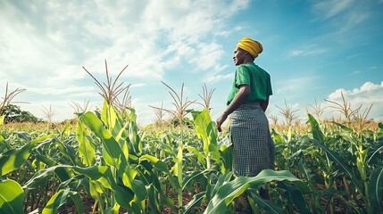 African Farmer stand in the corn plantation field : Generative AI