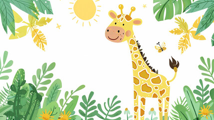 beautiful safari giraffe painting on a white background