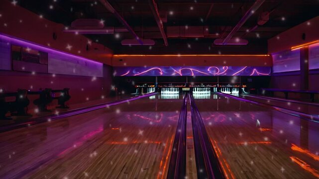 Luxurious and clean bowling area. Calm and fun concept. Seamless 4K looping timelapse video animation generated AI