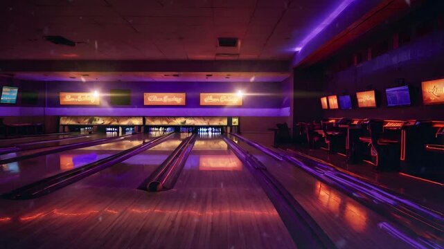 Luxurious and clean bowling area. Calm and fun concept. Seamless 4K looping timelapse video animation generated AI