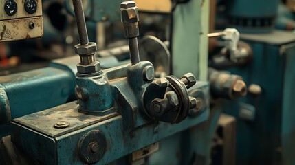 Fototapeta premium Part of a hydraulic industrial machine control levers of a hydraulic machine industrial concept : Generative AI
